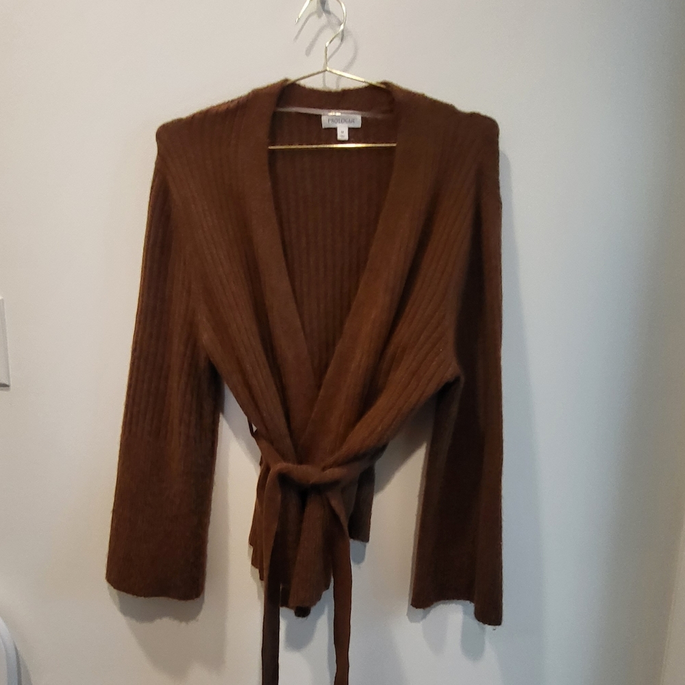 Brown open cardigan with belt